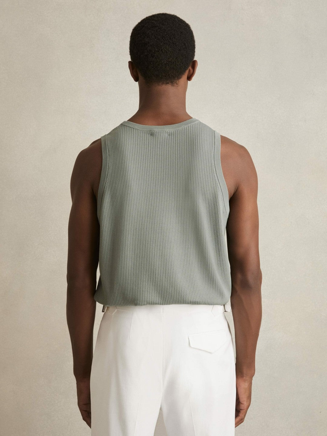 Textured Crew Neck Ribbed Vest Sage Green | Mens