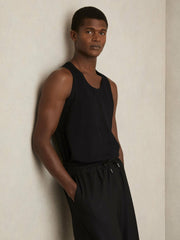 Textured Crew Neck Ribbed Vest Black | Mens