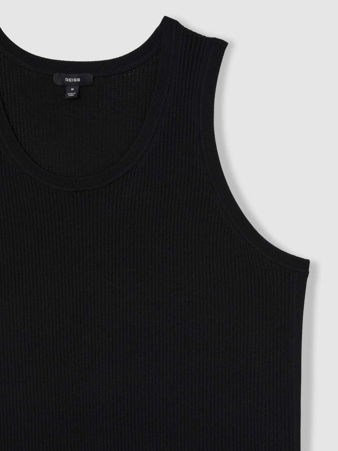 Textured Crew Neck Ribbed Vest Black | Mens