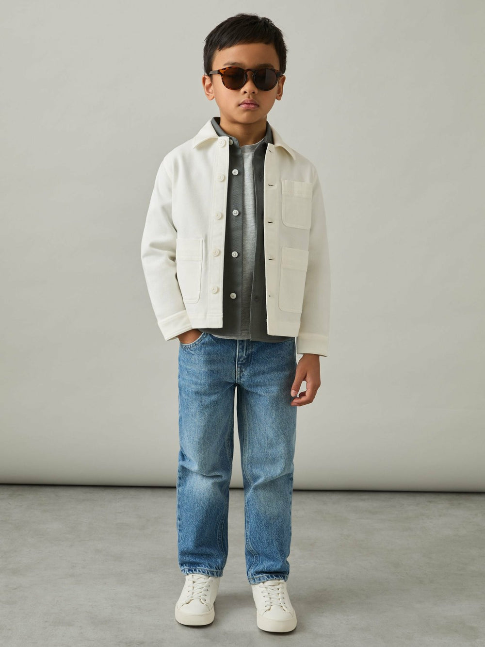 Cotton-Blend Work Jacket Off White | Children