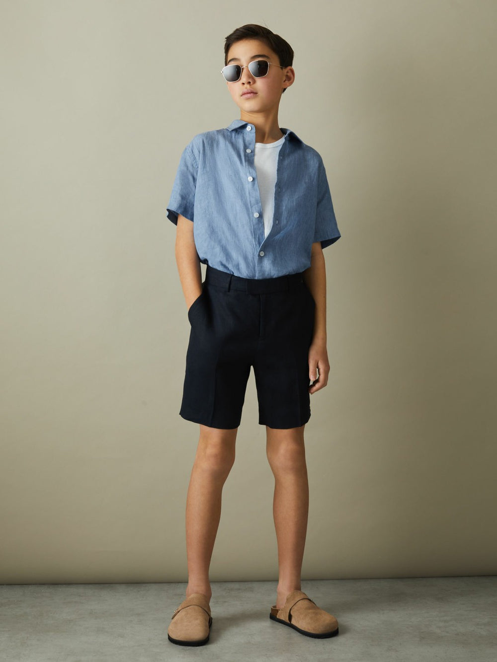 9-13 yrs Short Sleeve Linen Shirt Sky Blue | Children