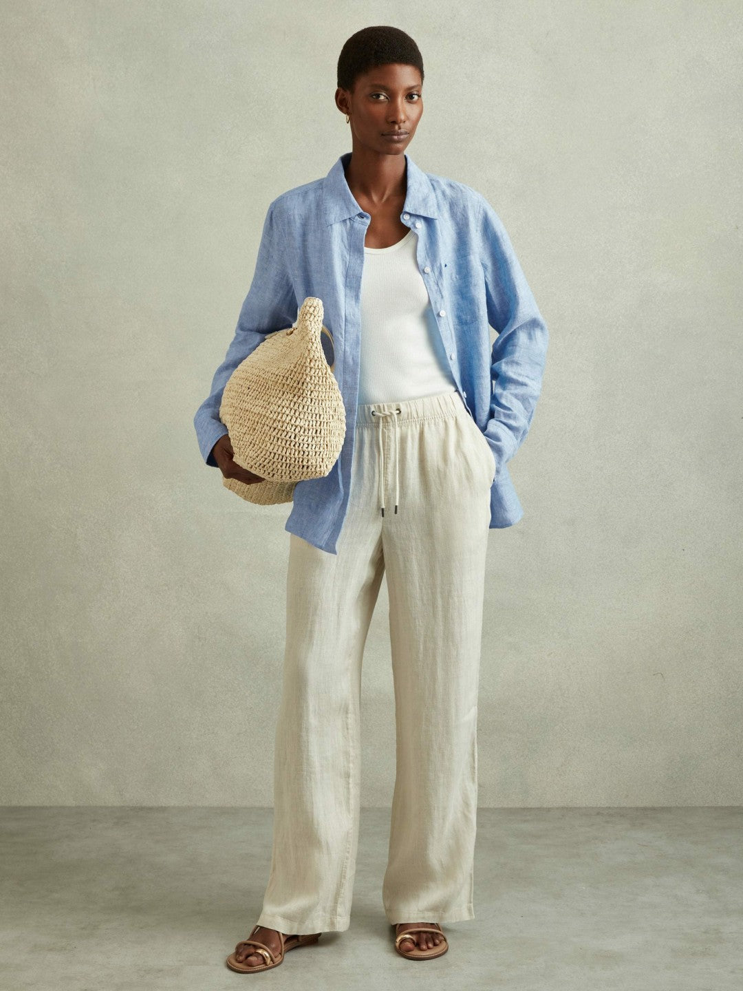 Linen Button-Through Shirt Blue | Womens