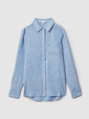 Linen Button-Through Shirt Blue | Womens