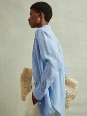 Linen Button-Through Shirt Blue | Womens