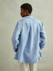 Linen Button-Through Shirt Blue | Womens