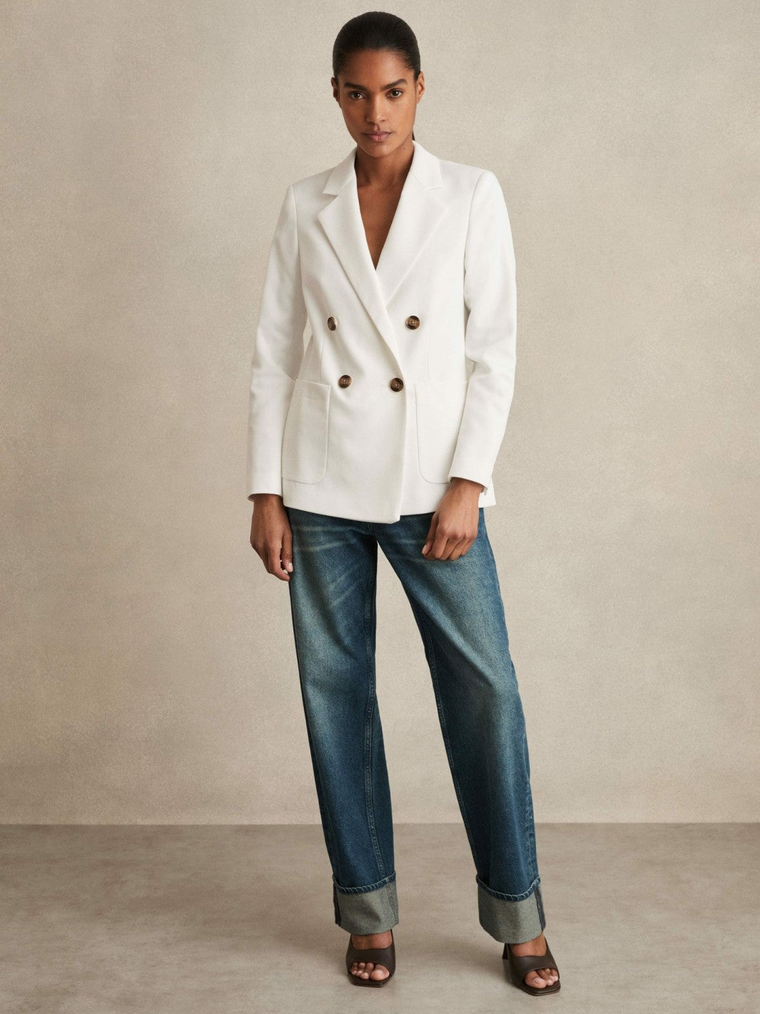 Double-Breasted Notch-Lapel Blazer White | Womens
