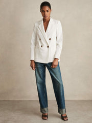 Double-Breasted Notch-Lapel Blazer White | Womens