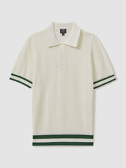 | Ché Knitted Half-Button Polo Shirt White | Mens