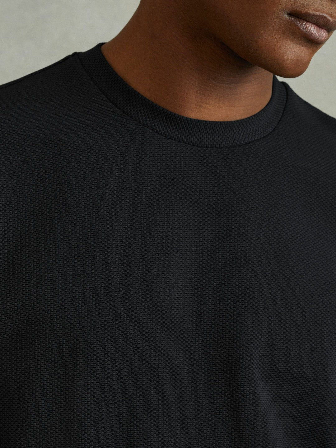 Textured Crew-Neck T-Shirt Navy | Mens