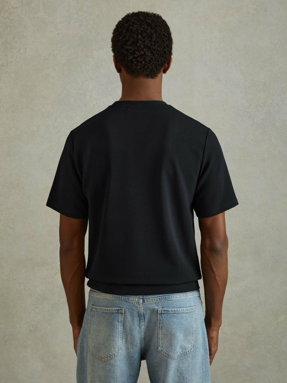 Textured Crew-Neck T-Shirt Navy | Mens