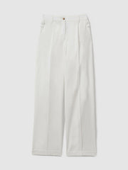 Cotton Wide Leg Suit Trousers White | Womens