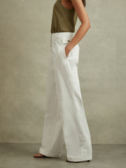 Cotton Wide Leg Suit Trousers White | Womens