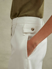 Cotton Wide Leg Suit Trousers White | Womens