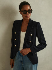 Tailored Fit Textured Double Breasted Blazer Navy | Womens