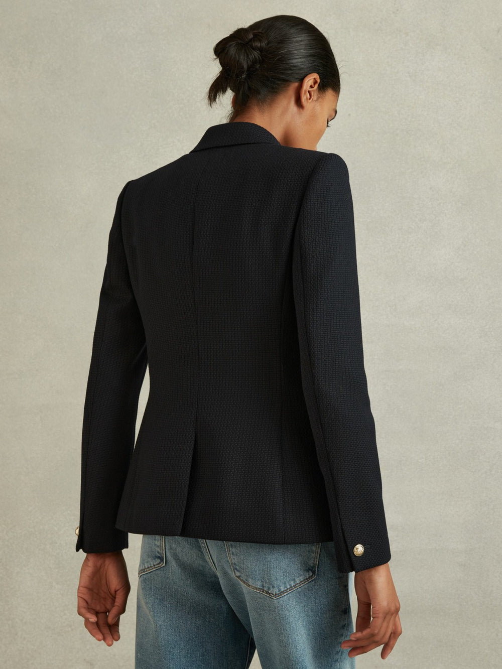 Tailored Fit Textured Double Breasted Blazer Navy | Womens