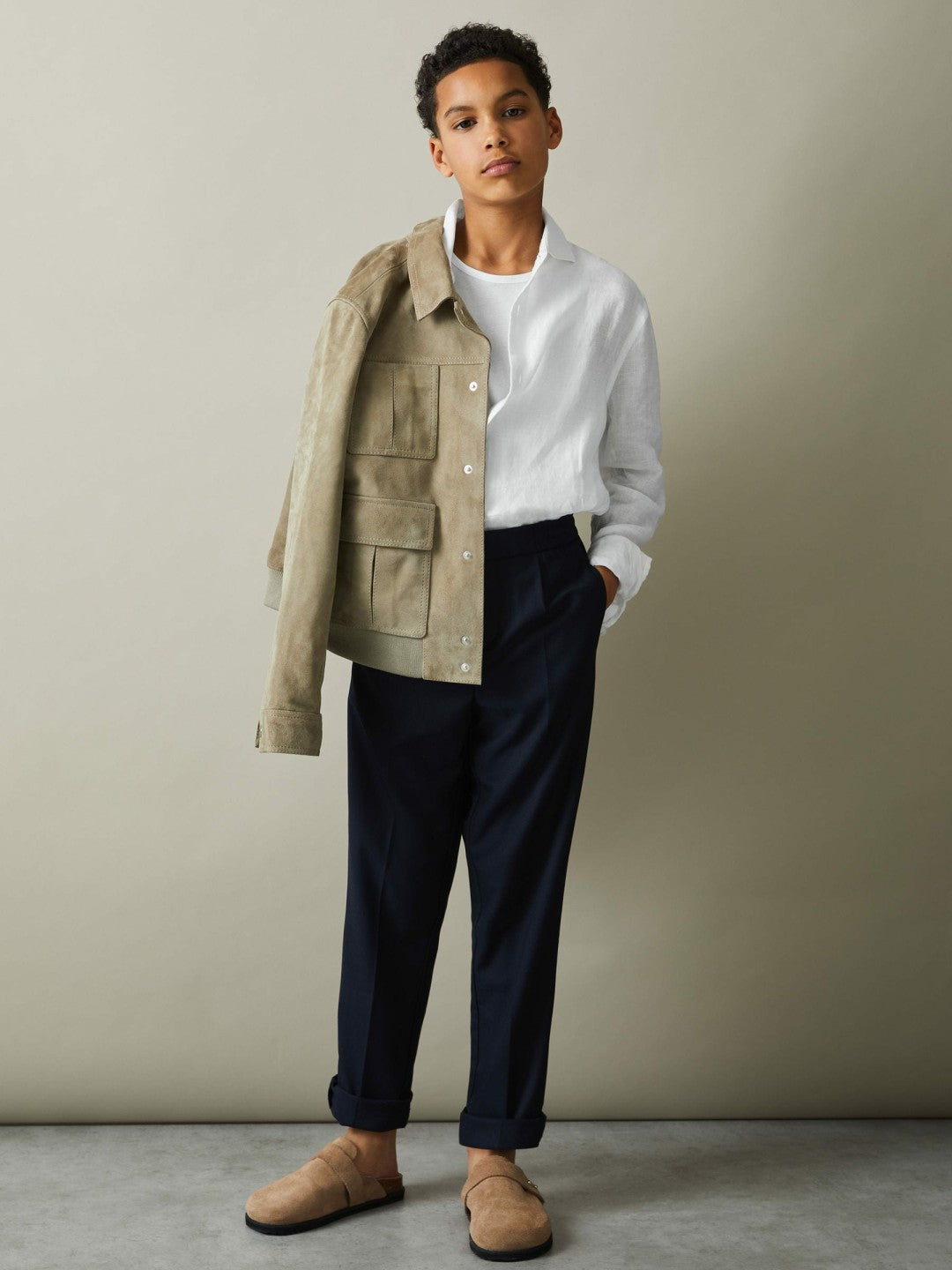 9-13 yrs Linen Cutaway Collar Shirt White | Children