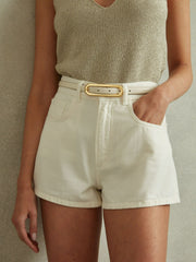 Thin Leather Elongated Buckle Belt Off White | Womens