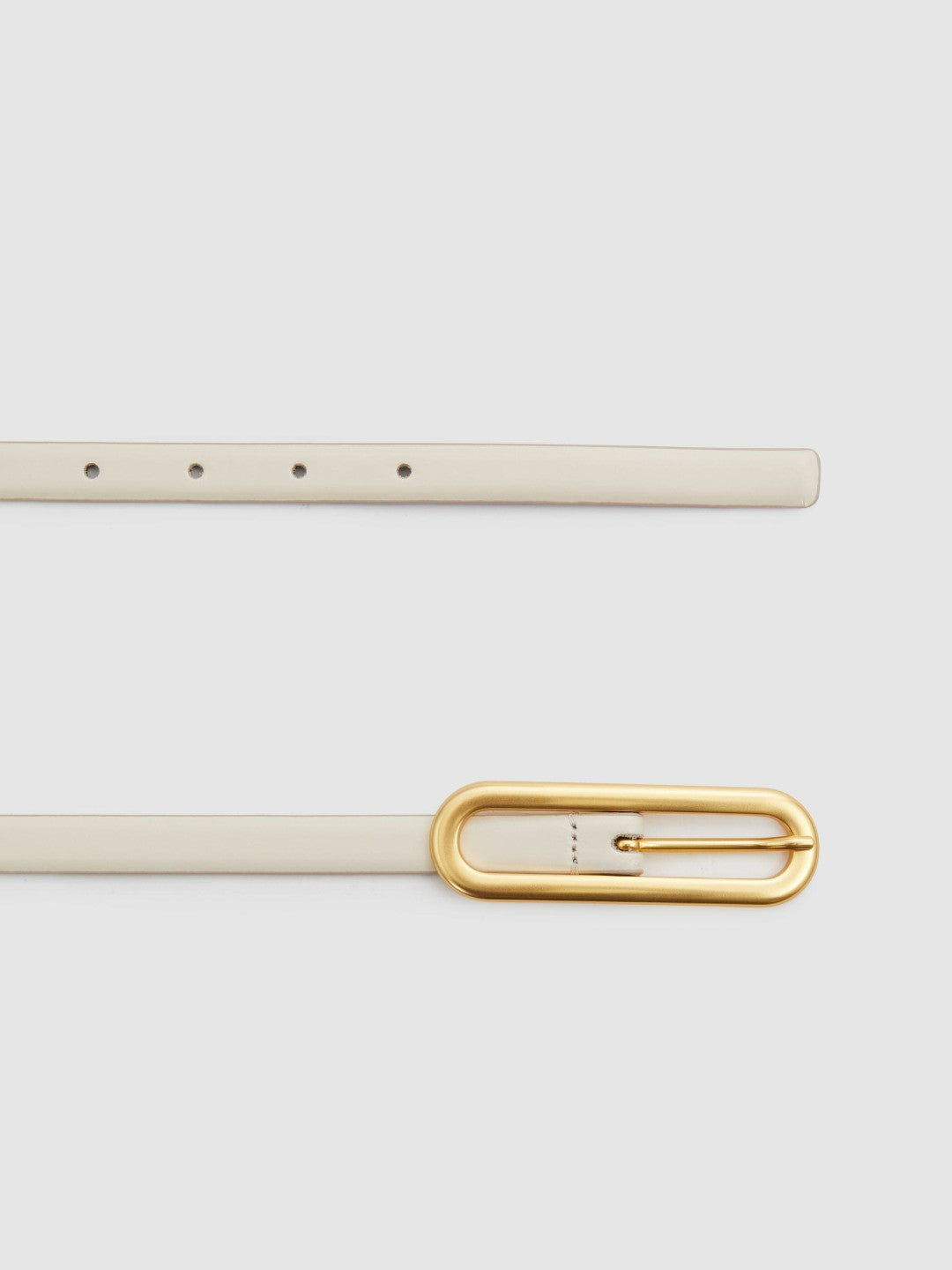Thin Leather Elongated Buckle Belt Off White | Womens