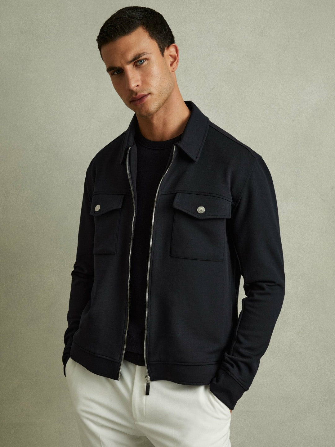 Interlock Jersey Zip-Through Jacket Navy Blue | Mens