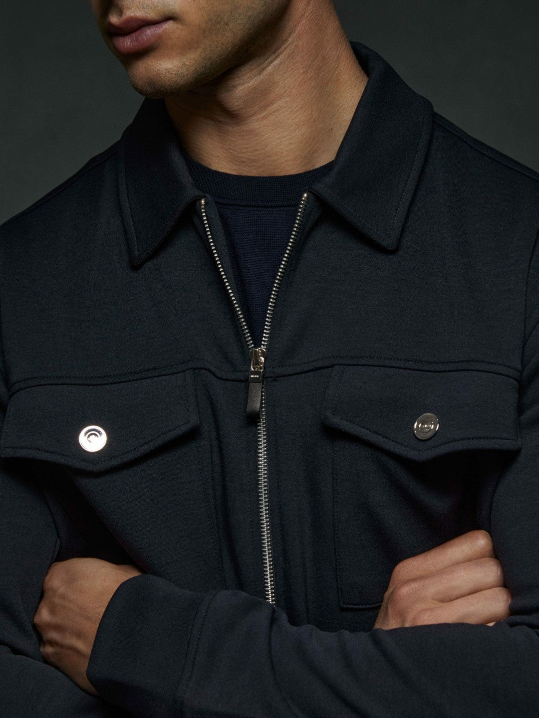 Interlock Jersey Zip-Through Jacket Navy Blue | Mens