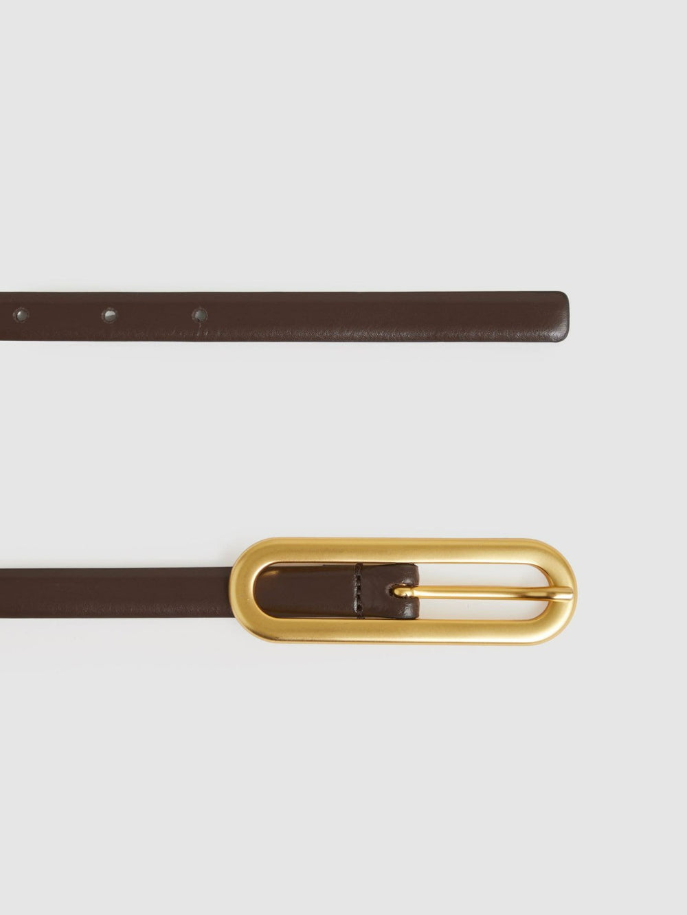 Thin Leather Elongated Buckle Belt Chocolate | Womens