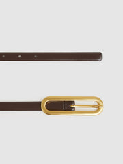 Thin Leather Elongated Buckle Belt Chocolate | Womens