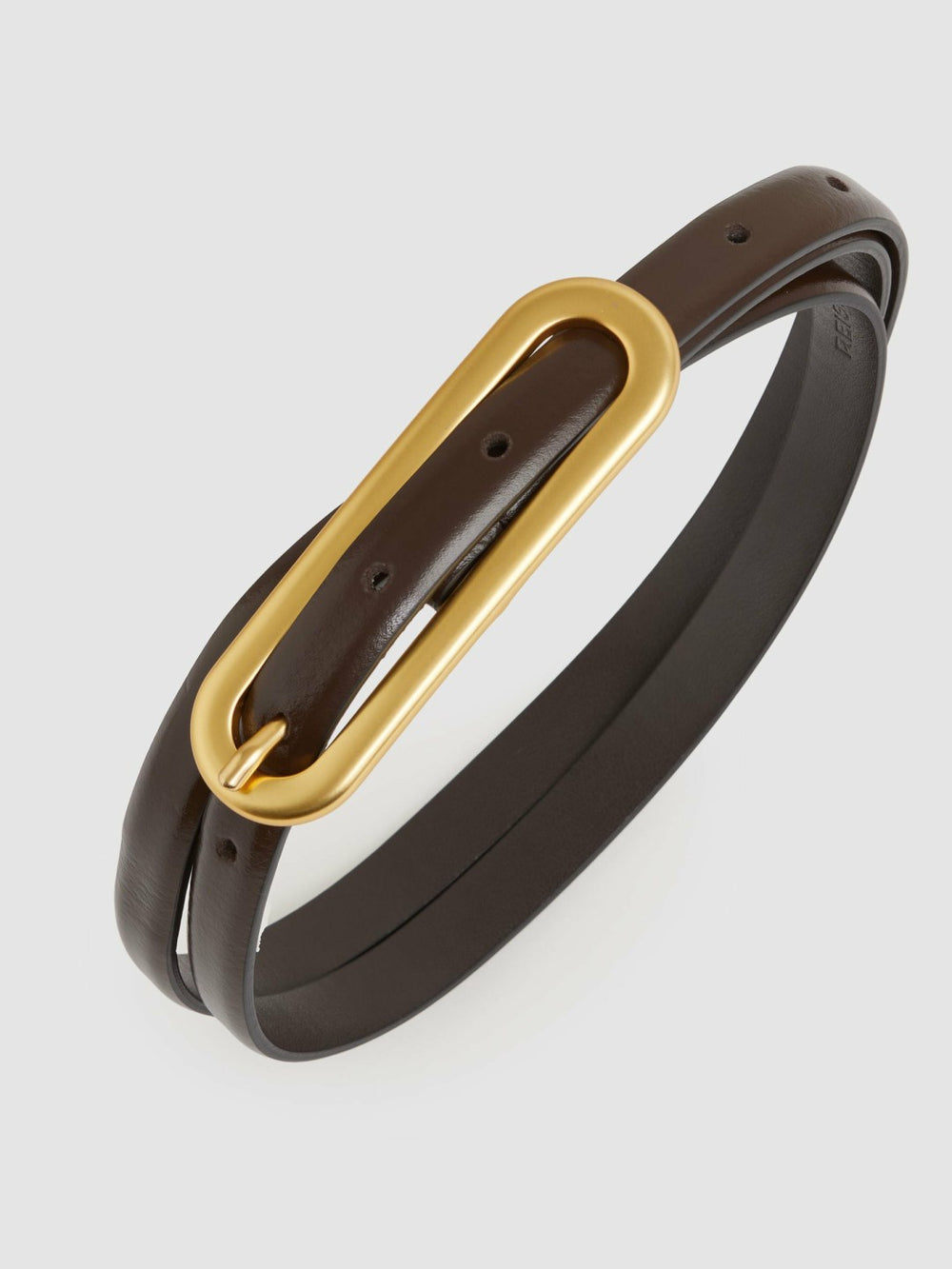 Thin Leather Elongated Buckle Belt Chocolate | Womens