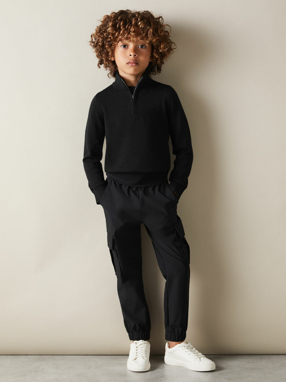 3-9 yrs Merino Wool Half-Zip Funnel Neck Jumper Black | Children