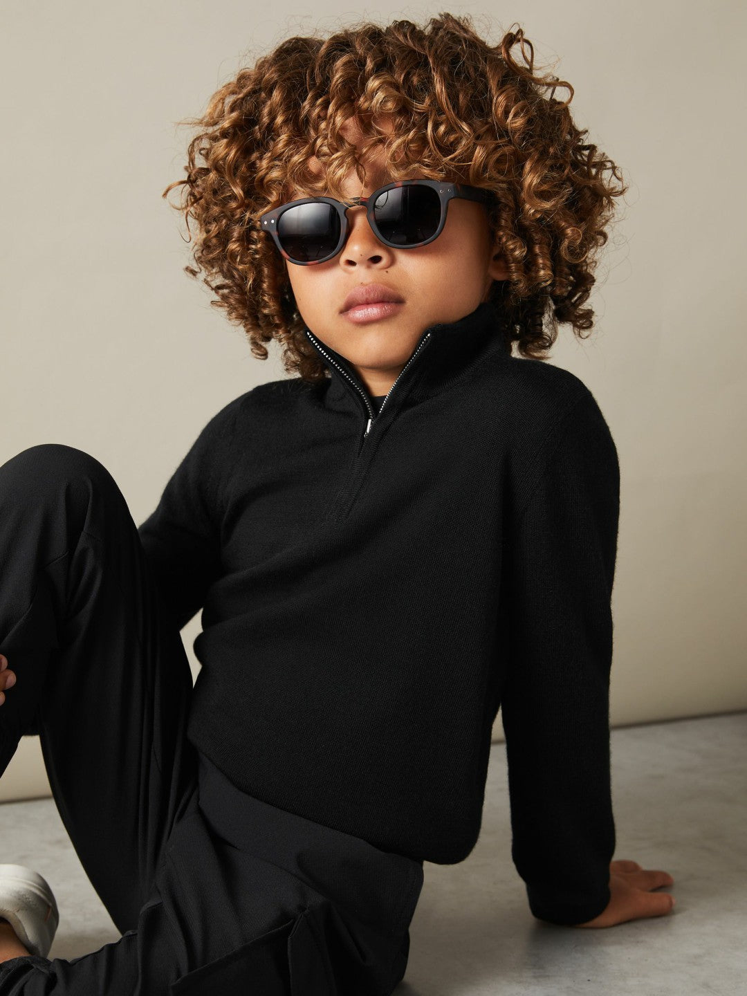 3-9 yrs Merino Wool Half-Zip Funnel Neck Jumper Black | Children