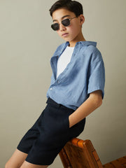 3-9 yrs Short Sleeve Linen Shirt Sky Blue | Children