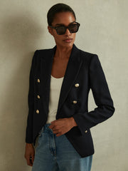 Petite Tailored Fit Textured Double Breasted Blazer Navy | Womens