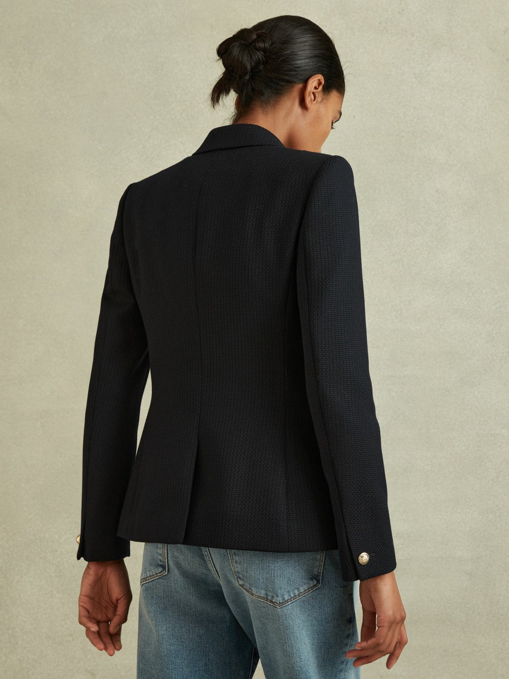 Petite Tailored Fit Textured Double Breasted Blazer Navy | Womens