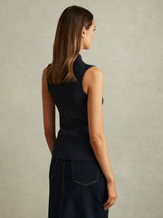 Knitted Sleeveless V-Neck Vest Navy | Womens