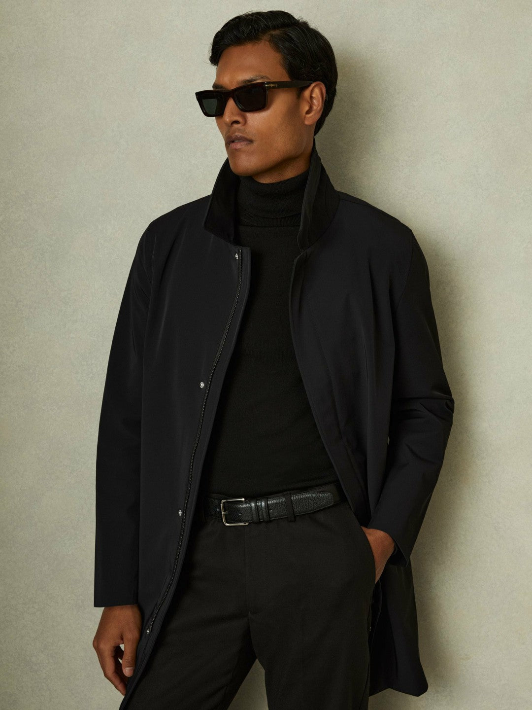 Hybrid Removable Funnel Neck Overcoat Black | Mens