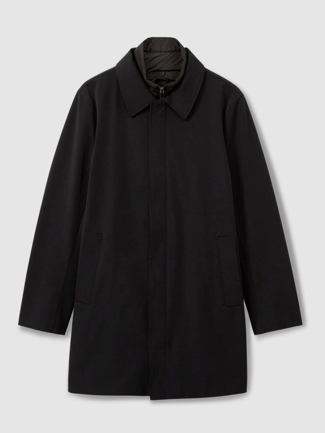 Hybrid Removable Funnel Neck Overcoat Black | Mens