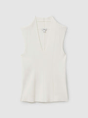 Knitted Sleeveless V-Neck Vest Ivory | Womens