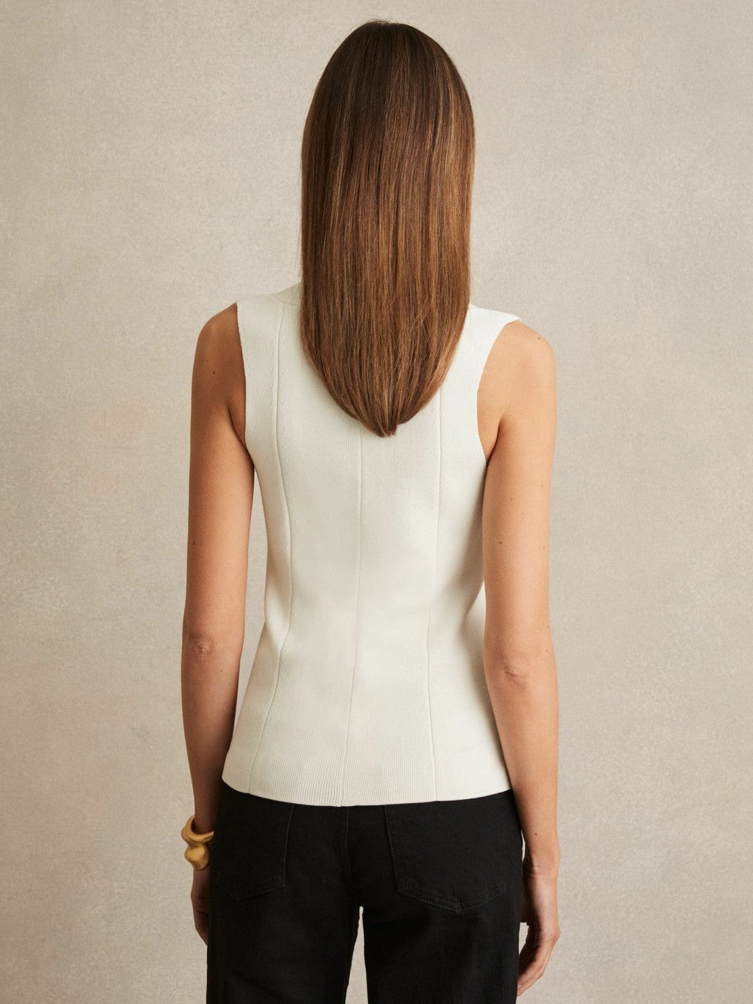 Knitted Sleeveless V-Neck Vest Ivory | Womens