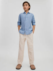 3-9 yrs Linen Cutaway Collar Shirt Sky Blue | Children