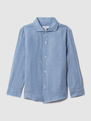 9-13 yrs Linen Cutaway Collar Shirt Sky Blue | Children
