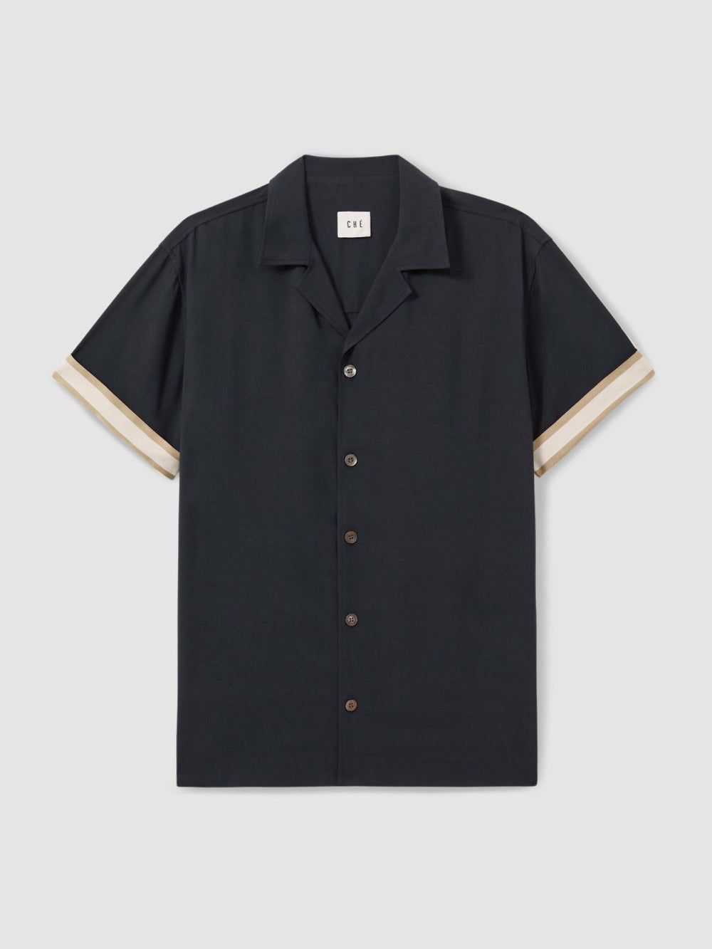 | Ché Cuff Detail Cuban Collar Shirt Navy | Mens
