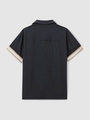 | Ché Cuff Detail Cuban Collar Shirt Navy | Mens