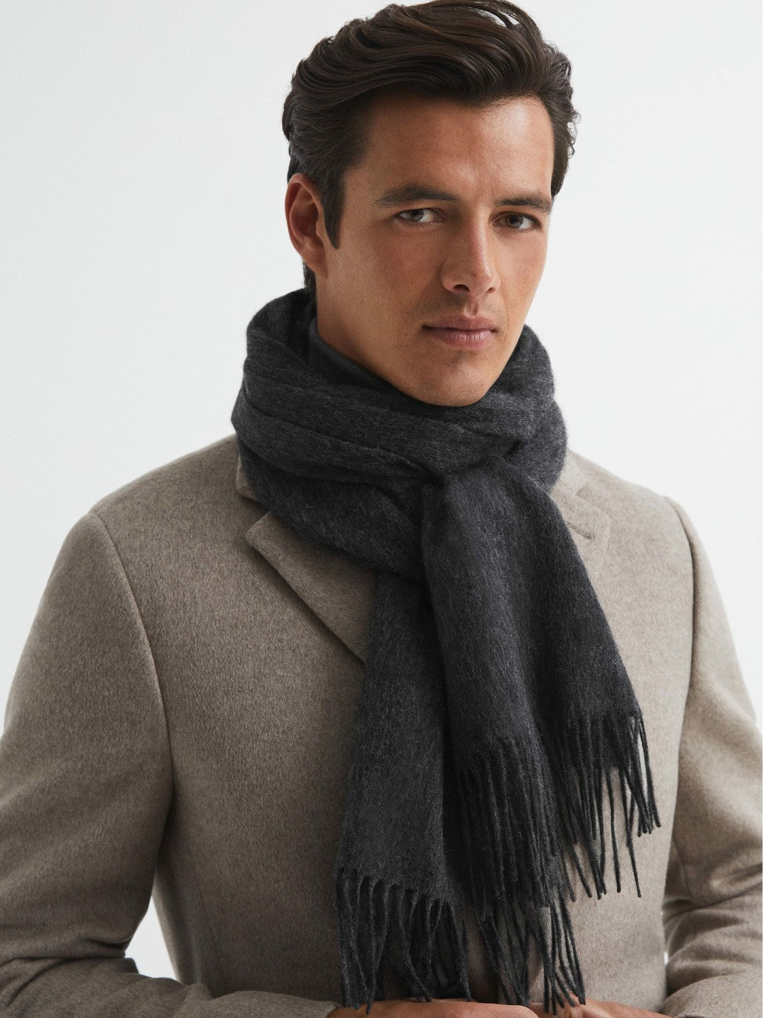 Wool and Cashmere Scarf Charcoal | Mens