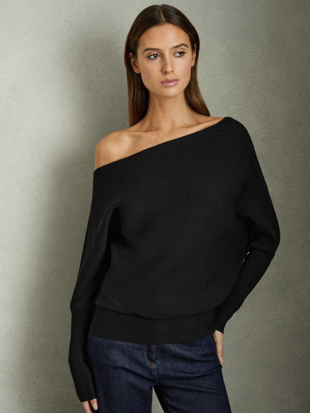 Asymmetric Draped Knitted Jumper Black | Womens