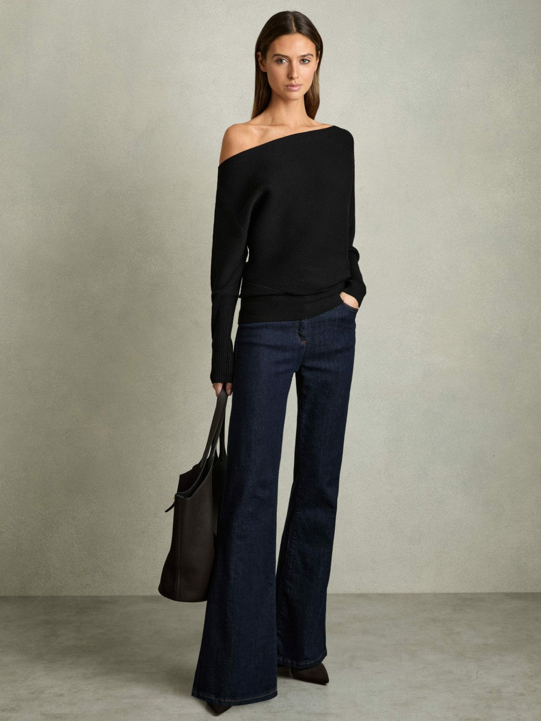 Asymmetric Draped Knitted Jumper Black | Womens