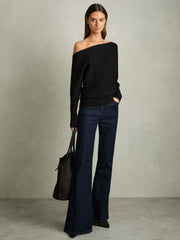 Asymmetric Draped Knitted Jumper Black | Womens