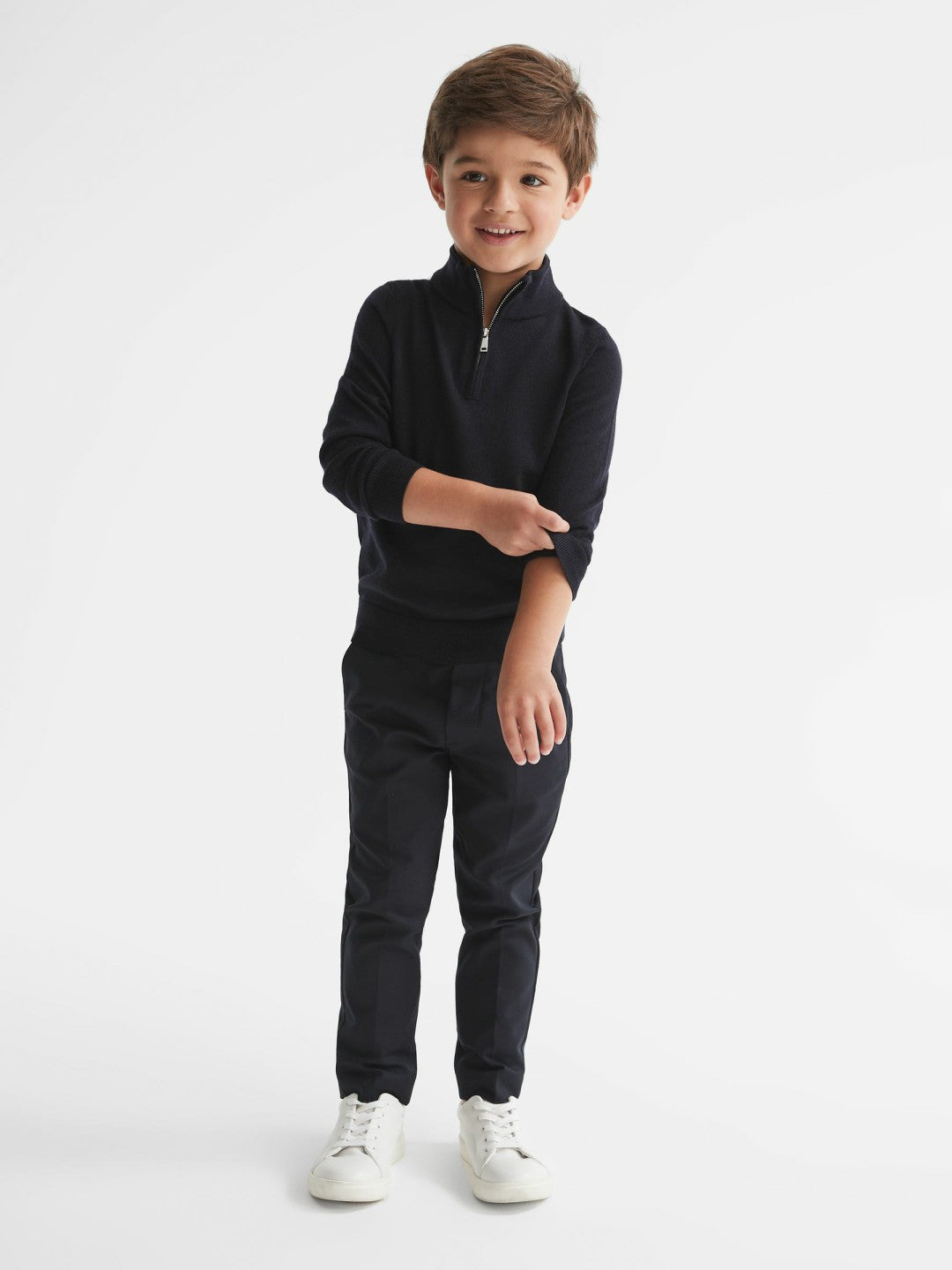3-9 yrs Merino Wool Zip-Neck Jumper Navy | Children