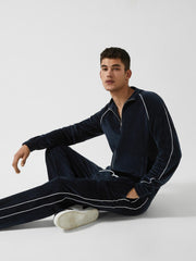 Velour Jogger With Piping Navy | Mens