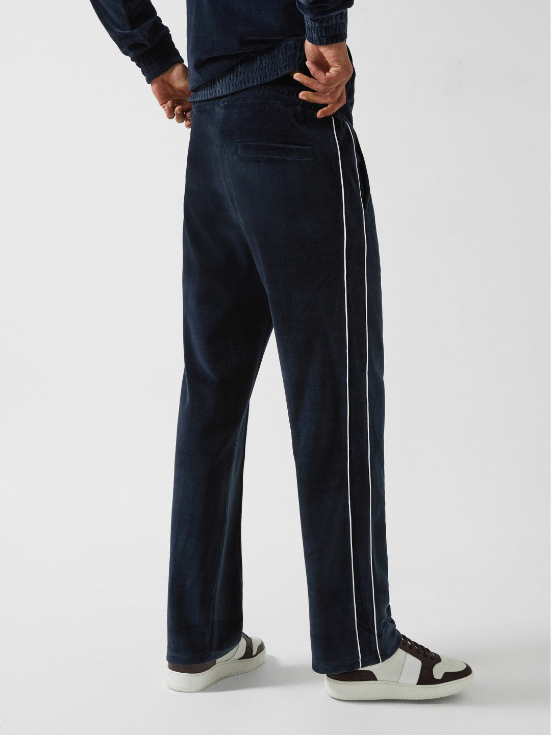 Velour Jogger With Piping Navy | Mens