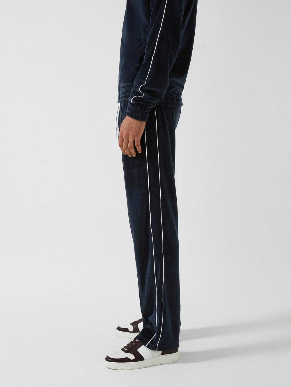 Velour Jogger With Piping Navy | Mens