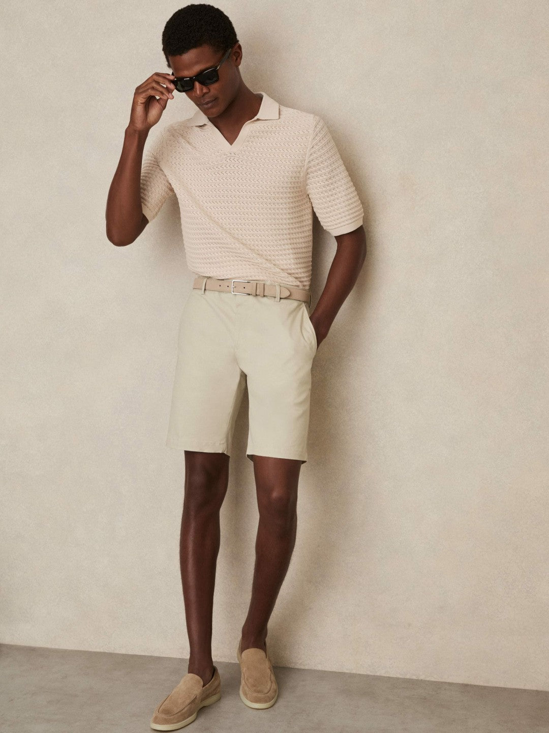 Cotton Chino Shorts With Stretch Stone | Mens